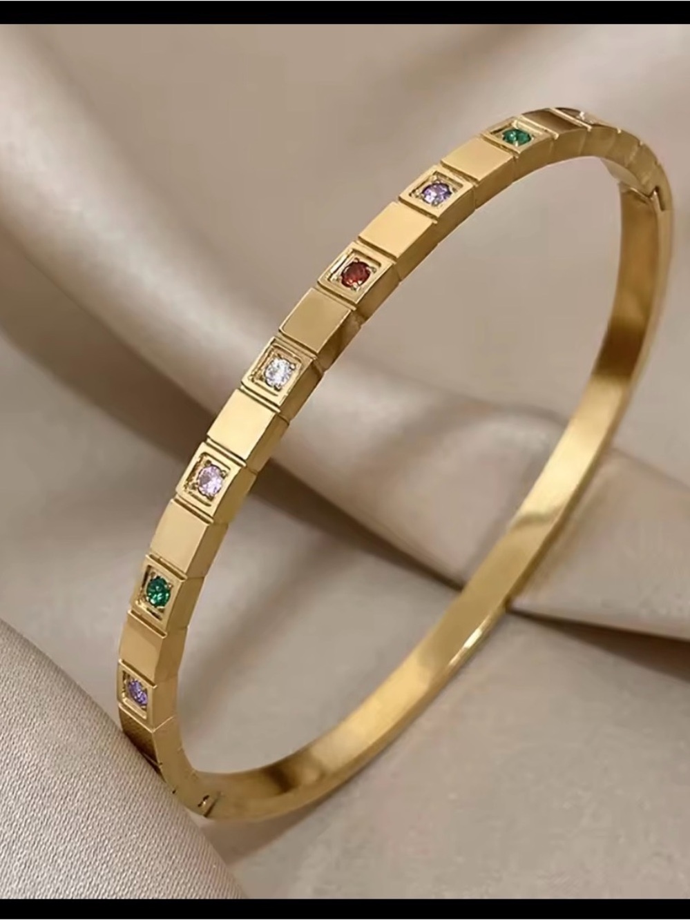 18kGold plated Multi-Stone Square Tile Bangle Bracelet
